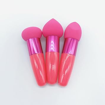 Bullet Head Angled Makeup Sponge with Handle – Mushroom Shaped Beauty Blender for Foundation (Rose red)
