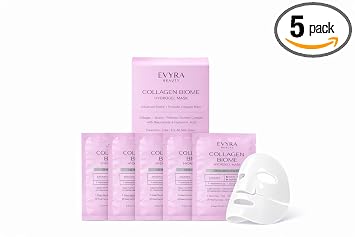 Máscara de hidrogel de colágeno bioma, paquete de 5, 2 piezas de máscara coreana de cara completa, 0.9 fl oz cada una, niacinamida 3%, complejo de fermentación, ácido hialurónico