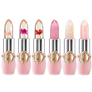 BestLand Juego de 6 lápices labiales de gelatina de flores, cambio de temperatura, hidratante de larga duración, bálsamo labial nutritivo brillante mágico que cambia de color, brillo labial (juego de