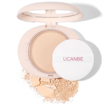 UCANBE Polvo facial prensado 2 en 1 y maquillaje de base, polvo de ajuste impecable de control de aceite mate, maquillaje coreano, polvo de acabado impermeable de larga duración (justo)