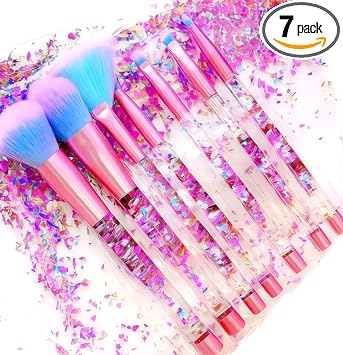 Juego de brochas de maquillaje de unicornio, con brillos de cristal azul, para polvos de colorete, polvos de labios, sombra de ojos, cejas y mezcla en el set