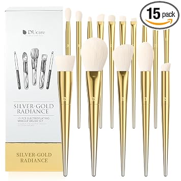 DUcare Juego de 15 brochas de maquillaje con soporte, brochas sintéticas de primera calidad para base en polvo, contorno, rubor, corrector, sombra de ojos, mezcla de delineador, kit de brochas de