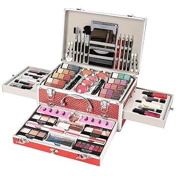 Kit de maquillaje todo en uno para adolescentes, kit de maquillaje profesional de 106 piezas para mujeres, incluye paleta de sombras de ojos, juego de lápiz labial, corrector, base, brillo de labios, cepillo de maquillaje (rojo)