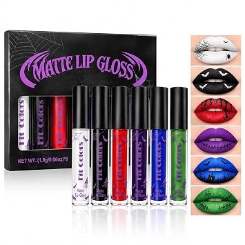 Juego de 6 lápices labiales líquidos de Halloween, negro, azul, verde, morado, rojo, lápiz labial mate para mujer, impermeable, a prueba de manchas, maquillaje para gótico, vampiro