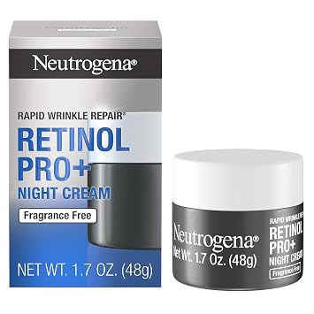 Neutrogena Retinol Pro+ Crema hidratante de noche antiarrugas, reparación rápida de arrugas, crema antienvejecimiento para cara y cuello, formulada sin fragancia, parabenos, tintes y ftalatos, retinol
