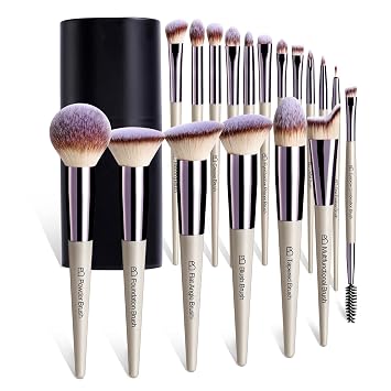 BS-MALL Juego de 18 brochas de maquillaje profesionales para base de maquillaje, correctores de polvo, sombra de ojos, rubor, brochas de maquillaje sintéticas con instrucciones etiquetadas (idioma