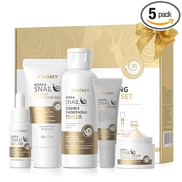 Set de cuidado de la piel de caracol con ginseng rojo, juego de 5 piezas de cuidado de la piel coreano con limpiador facial, tónico, suero, crema de ojos y crema facial, hidratante y suavizante de la piel, regalos para el cuidado de la piel para mujeres, a