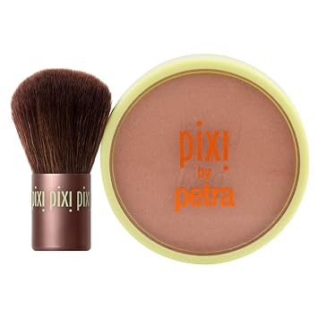 Pixi Beauty Bronzer + Kabuki | Polvo bronceador hidratante y sedoso con cepillo incluido | Bronceador perfectamente pigmentado y de larga duración | Para una calidez y luminosidad naturales | Sutilmente tocado por el sol | 0.4 onzas