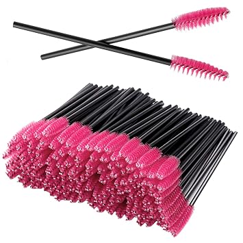 100 piezas de cepillos desechables de rímel para pestañas para extensión de pestañas, cejas y maquillaje (rosa)
