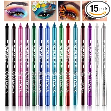 LemonSac Juego de 15 lápices delineadores de ojos, lápiz de sombra de ojos, delineador de ojos con purpurina metálica mate y perla para mujeres, delineador de ojos y labios, juego de maquillaje profesional de ojos