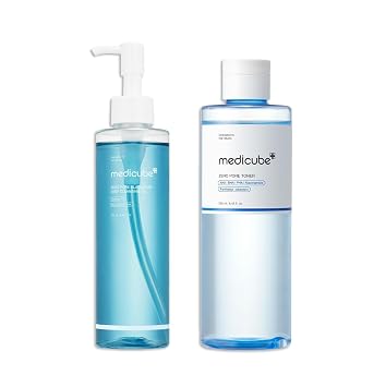 medicube Glass Glow Flawless Pore Care Duo: aceite limpiador de puntos negros cero poros y tóner cero poros