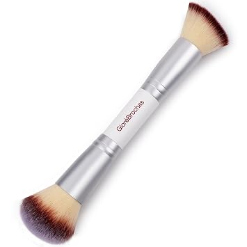 Brocha de base de doble extremo, brocha de maquillaje 2 en 1 con base en ángulo y cepillo para polvo redondeado, cerdas veganas suaves y densas para maquillaje líquido, crema y polvo