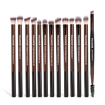 MAANGE 13 Brochas de Maquillaje con Bolsa, Juego de Brochas de Maquillaje de Ojos Multifuncional Profesional para Difuminar Sombra de Ojos Corrector Cejas Delineador de Ojos (Marrón Café)
