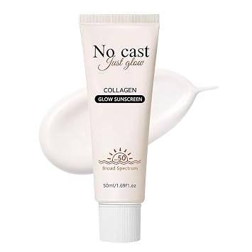 Protector solar de colágeno sin fundición, protector solar de amplio espectro SPF 50, fórmula hidratante, péptido, cica para calmar y brillar, cuidado de la piel coreano