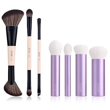Jessup Juego de brochas de maquillaje de viaje 3 piezas de doble cara T507 con cara Kabuki pinceles de maquillaje Set T517