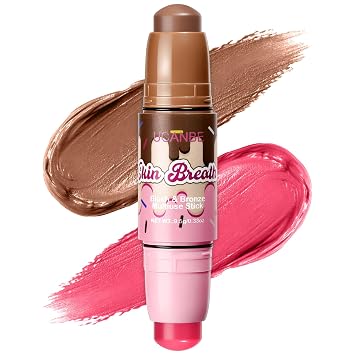 UCANBE Barra de rubor y bronceador, barra de maquillaje en crema multiuso 2 en 1, barra de contorno y rubor de doble extremo, fórmula de crema mezclable construible, acabado brillante natural, apto
