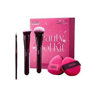 Juego de brochas de maquillaje, rosa, 3 piezas con 2 esponjas de maquillaje para base, polvo, aplicación de sombra de ojos