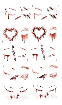 Paquete de 10 decoraciones temporales de tatuajes de cara de Halloween, zombis, cicatrices falsas, delineador de ojos, sombra de ojos, kit de maquillaje, película de terror, accesorios de fiesta de