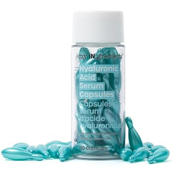 Masque Bar My Ingredients - Cápsulas de suero 10% para cara, cápsula de suero para el tono de la piel y la hidratación instantánea, tratamiento coreano para el cuidado de la piel, 30 sin aceite mineral, sin parabenos (ácido hialurónico)