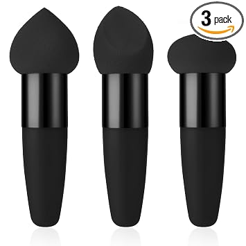 Sibba Juego de 3 esponjas de maquillaje, corrector de base, soplo de mezcla con mango aplicador de cepillo en ángulo, embalaje portátil para cara, cejas y aplicación en polvo (negro)