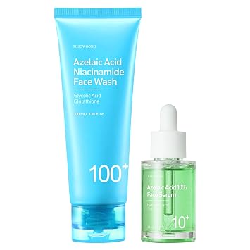 TOSOWOONG Azelaic Acid Duo - Juego de lavado facial de 99% pureza y 10% suero facial - Calmante para el enrojecimiento, control de sebo y cuidado de manchas para piel propensa al acné - Kit coreano