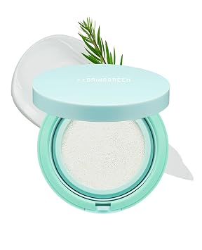 BRING GREEN Tea Tree CICA - Cojín solar facial SPF 50+ PA ++++ | Protector solar mineral coreano para cara, no nano, seguro para arrecifes, corrección de enrojecimiento con óxido de zinc | Protección solar de tamaño de viaje