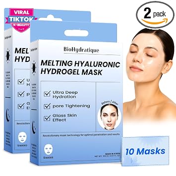 Máscara facial de hidrogel derretido con ácido hialurónico, hidratación profunda y ajuste de poros, aspecto de piel de cristal, probado por dermatólogos, cuidado de la piel coreano antienvejecimiento, vegano, belleza limpia, paquete de 10