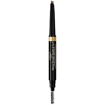L'Oreal Paris Lápiz de maquillaje mecánico para cejas con forma y relleno, color morena, 0.008 onzas