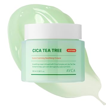 AVCA Crema de árbol de té Cica Quick Calming de 3.4 fl oz (3.38 onzas líquidas), hidratante calmante para pieles sensibles y propensas al enrojecimiento, gel hidratante ligero, K-Beauty