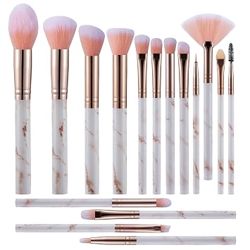 Juego de 16 brochas de maquillaje de mármol de alta calidad, sintéticas, para rostro, ojos y labios, para base, polvo, sombra de ojos, cejas, pestañas, delineador, mezcla, corrector, contorno, resaltado