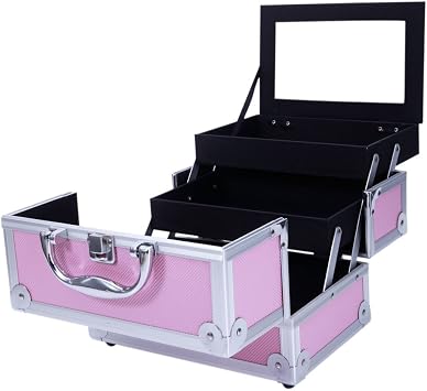 Caja de tren de maquillaje de aluminio portátil rosa