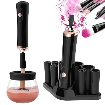 Senbowe Máquina limpiadora y secadora de brochas de maquillaje mejorada, cepillo giratorio automático eléctrico para cosméticos con collares de goma de 8 tamaños, lavar y secar en segundos, cepillo