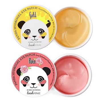 LOOKATME Máscara coreana para ojeras e hinchazón, parche de hidrogel para ojos con oro rosa (60 unidades x 2 unidades), máscaras de ojos para ojos hinchados, ácido hialurónico y colágeno, almohadillas