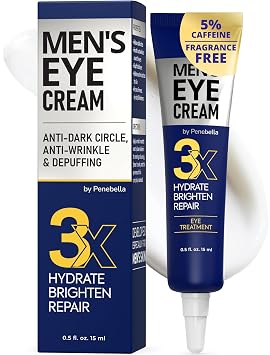 Crema de ojos para hombres – Tratamiento de bolsas de ojos para hombres y reducción de arrugas | Colágeno, vitamina B3, péptidos, 5% cafeína – Removedor de bolsas de crema debajo de los ojos