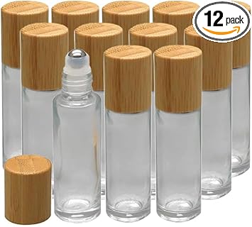 Botella enrollable de vidrio con tapa de bambú para aceites