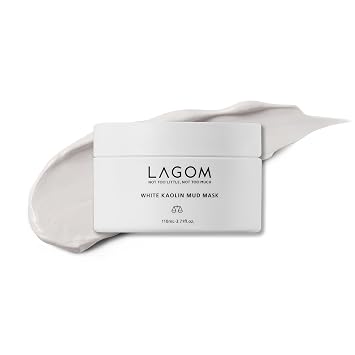 LAGOM Máscara de barro de caolín blanco para cuidado de puntos negros, purificadora de poros, dermatológicamente probada, para aumentar el maquillaje, 3.3 onzas líquidas