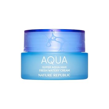 Nature Republic Super Aqua Max Fresh Watery Cream | Crema hidratante facial coreana para pieles grasas y mixtas, hidratante de gel de agua ligera con agua profunda del océano, 2.7 onzas líquidas (2.7