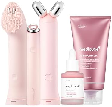medicube Dispositivo potenciador de la piel todo en uno y juego de cuidado de la piel (rosa): Mini Booster Pro Plus Juego facial completo, suero péptido PDRN, gel reforzador | Dispositivo facial