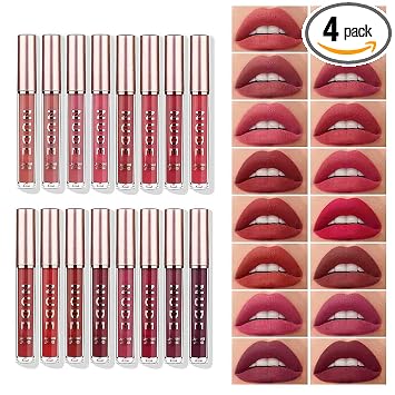 LANGMANNI Juego de maquillaje de lápiz labial líquido mate, lápiz labial líquido aterciopelado de larga duración, duradero, brillo de labios nude, juego de cosméticos de belleza para niñas y mujeres (juego de 16 unidades)