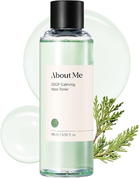 ABOUT ME SOOP Calming Aqua Toner - Tónico coreano de equilibrio de pH de agua de ciprés Jeju al 90.6% para todo tipo de piel, exfoliación suave diaria con ácido mandélico y centella, cuidado de la