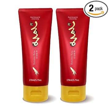 [Paquete de 2] Limpiador de espuma de ginseng rojo coreano, 5.7 fl oz, limpieza profunda y humedad, espuma limpiadora diaria, 20,000 ppm, ginseng rojo, hibisco y extracto de perlas, cuidado