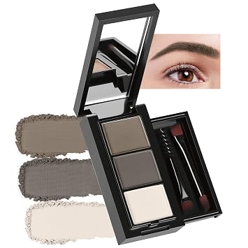 Kit de polvo de cejas gris pardo y negro para mujeres con cepillo de espejo y cejas, paleta de maquillaje de 3 colores mate de larga duración, relleno y esculpe para cejas naturales completas y