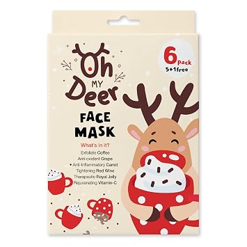 Saplaya K-Beauty - Paquete múltiple de mascarillas faciales de belleza natural, cuidado equilibrado de la piel, hechas en Corea del Sur (Oh My Deer Exfoliating Coffee Holiday Pack)