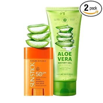 Nature Republic Aloe Vera Gel 92 % Sun Stick Set - Nuevos cosméticos coreanos de humedad calmante (tubo)
