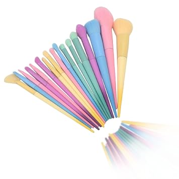 Juego de 17 brochas de maquillaje de colores dulces para base, corrector, rubor, reflejos, suaves, portátiles, agradables a la piel, diferentes tamaños y formas, kit de brochas cosméticas para niñas y