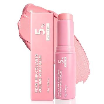 PDRN - Bálsamo múltiple de colágeno rosa con Volufiline PDRN, NAD, colágeno, rebote de arrugas e hidratante para debajo de los ojos, cuello, frente, líneas sonrientes, K-Beauty, tamaño de viaje 0.35