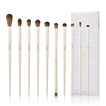 Jessup Pinceles de maquillaje para ojos, 10 piezas, sombra de ojos, mezcla