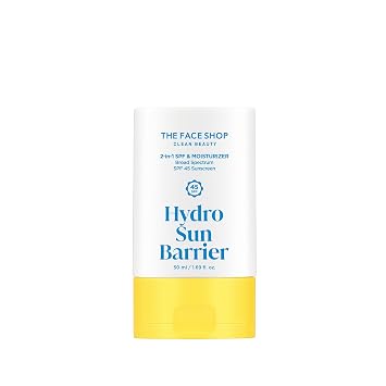 THE FACE SHOP Hydro Sun Barrier, protector solar facial diario SPF 45 e hidratante, para piel grasa, formulado con caléndula y niacinamida, sin yeso blanco, 1.69 onzas líquidas