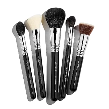 Sigma Beauty Juego de brochas de maquillaje – Juego de 5 brochas de maquillaje clásicas para rostro completo, brochas profesionales de maquillaje para base, corrector, rubor/polvo, contorno y