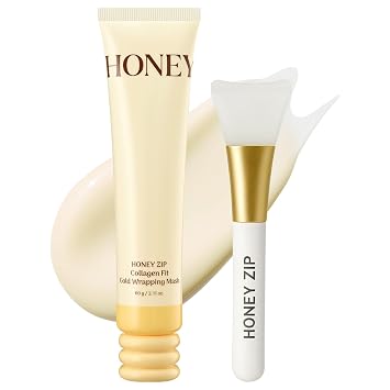 HONEY ZIP Mascarilla de colágeno coreano con cepillo de gelatina, mascarilla despegable de miel para hidratar, elasticidad y piel de vidrio, adecuada para todo tipo de piel, 2.16 oz